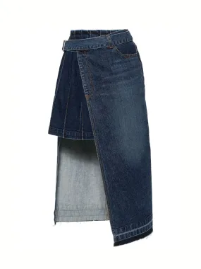 Overlapping Denim Midi Skirt (Blue)