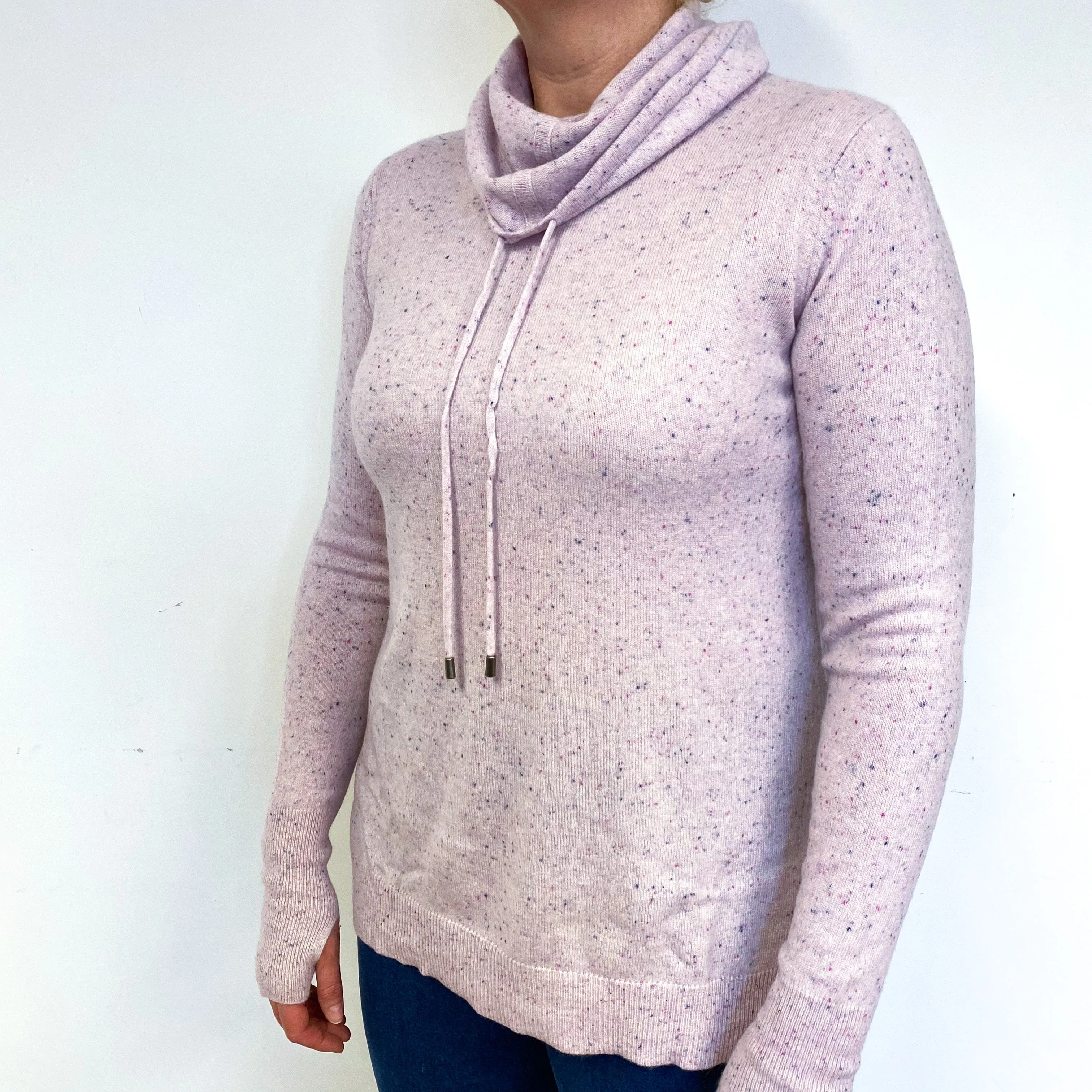 Pale Pink Flecked Cashmere Cowl Neck Jumper Large