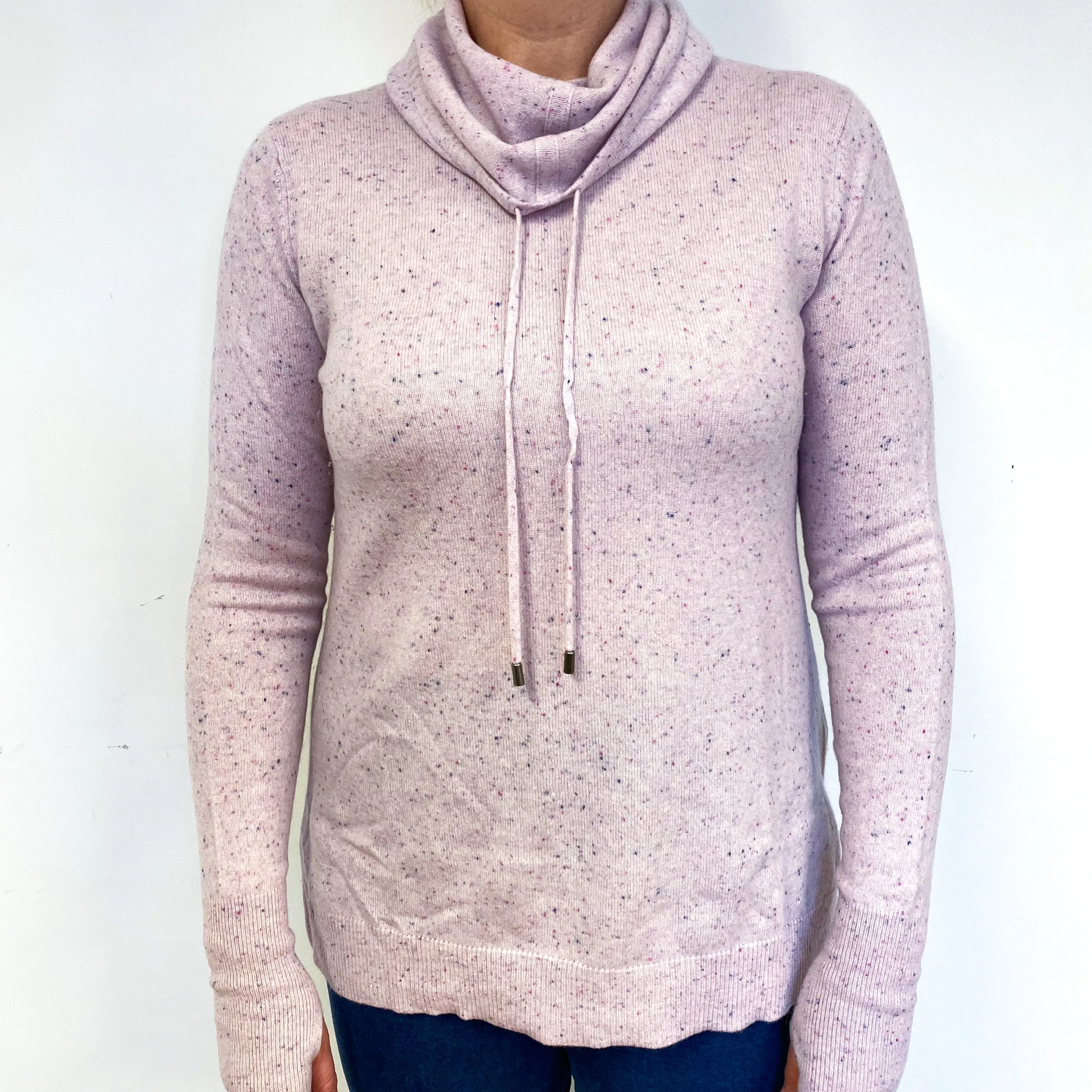 Pale Pink Flecked Cashmere Cowl Neck Jumper Large