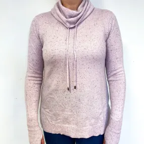 Pale Pink Flecked Cashmere Cowl Neck Jumper Large
