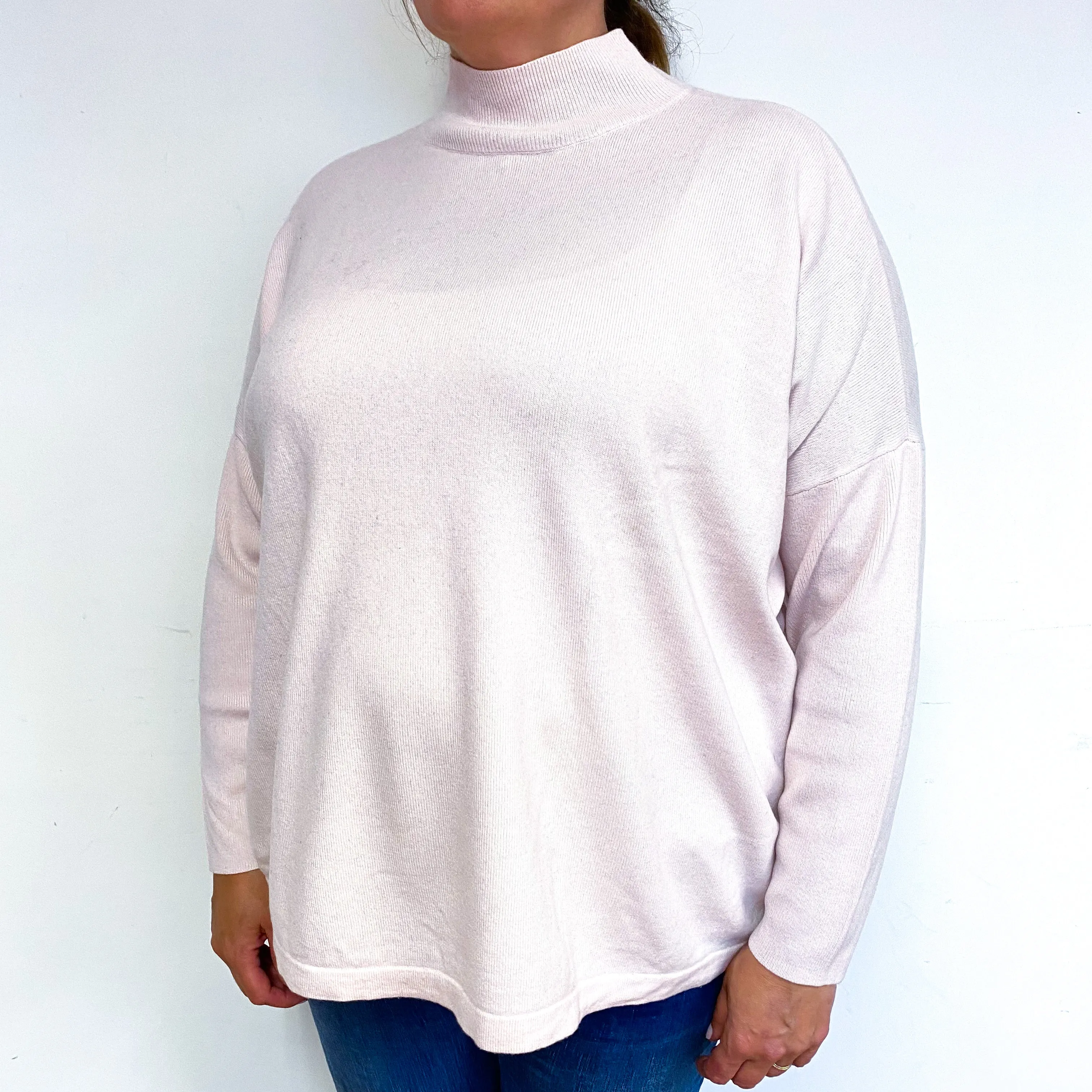 Pale Pink Slouchy Cashmere Turtle Neck Jumper Extra Extra Large