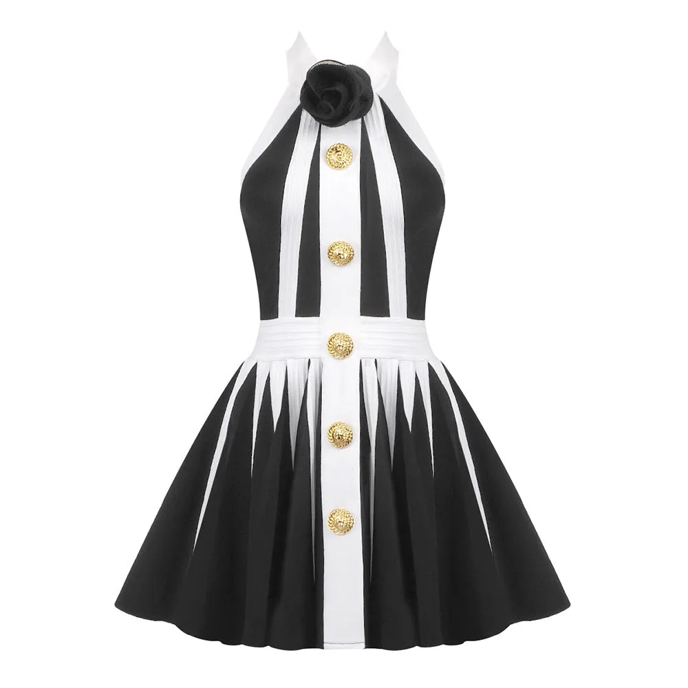 PEOPLETERRITORY popular summer  sexy neck vest skirt waist thin A swing skirt sleeveless knitted jacquard dress