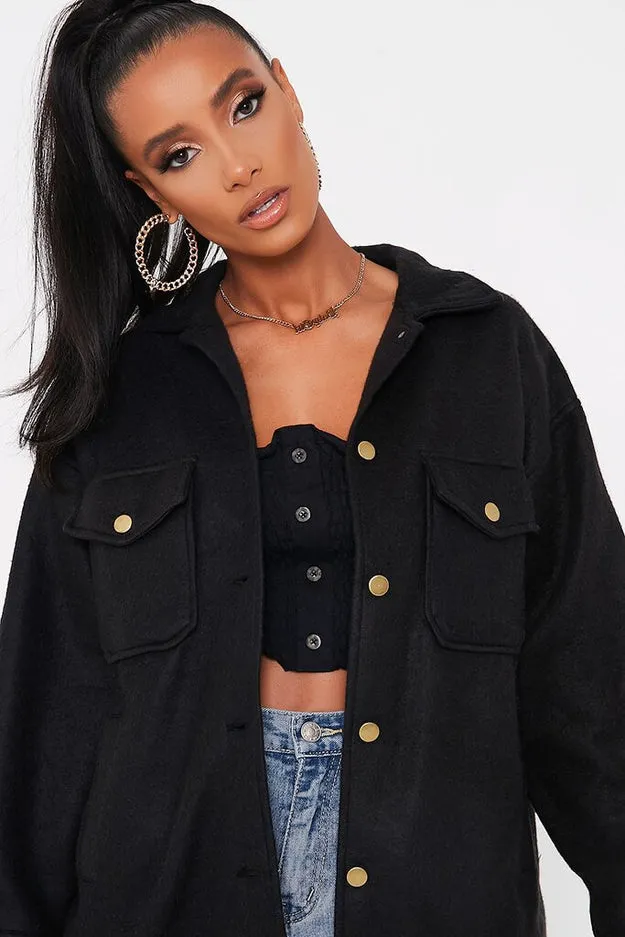 Plain Black Shacket for Her-LSHKT-0013-Black
