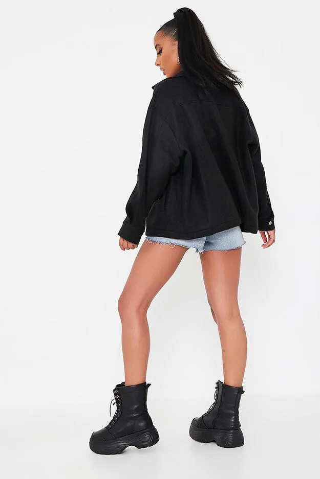 Plain Black Shacket for Her-LSHKT-0013-Black