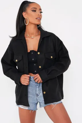 Plain Black Shacket for Her-LSHKT-0013-Black