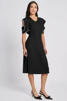 Plus Size Fit-N-Flare Ruffle Sleeve Soft Rib Knit Dress