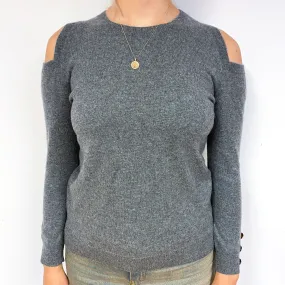 Ralph Lauren Slate Grey Cashmere Cold Shoulder Jumper Small