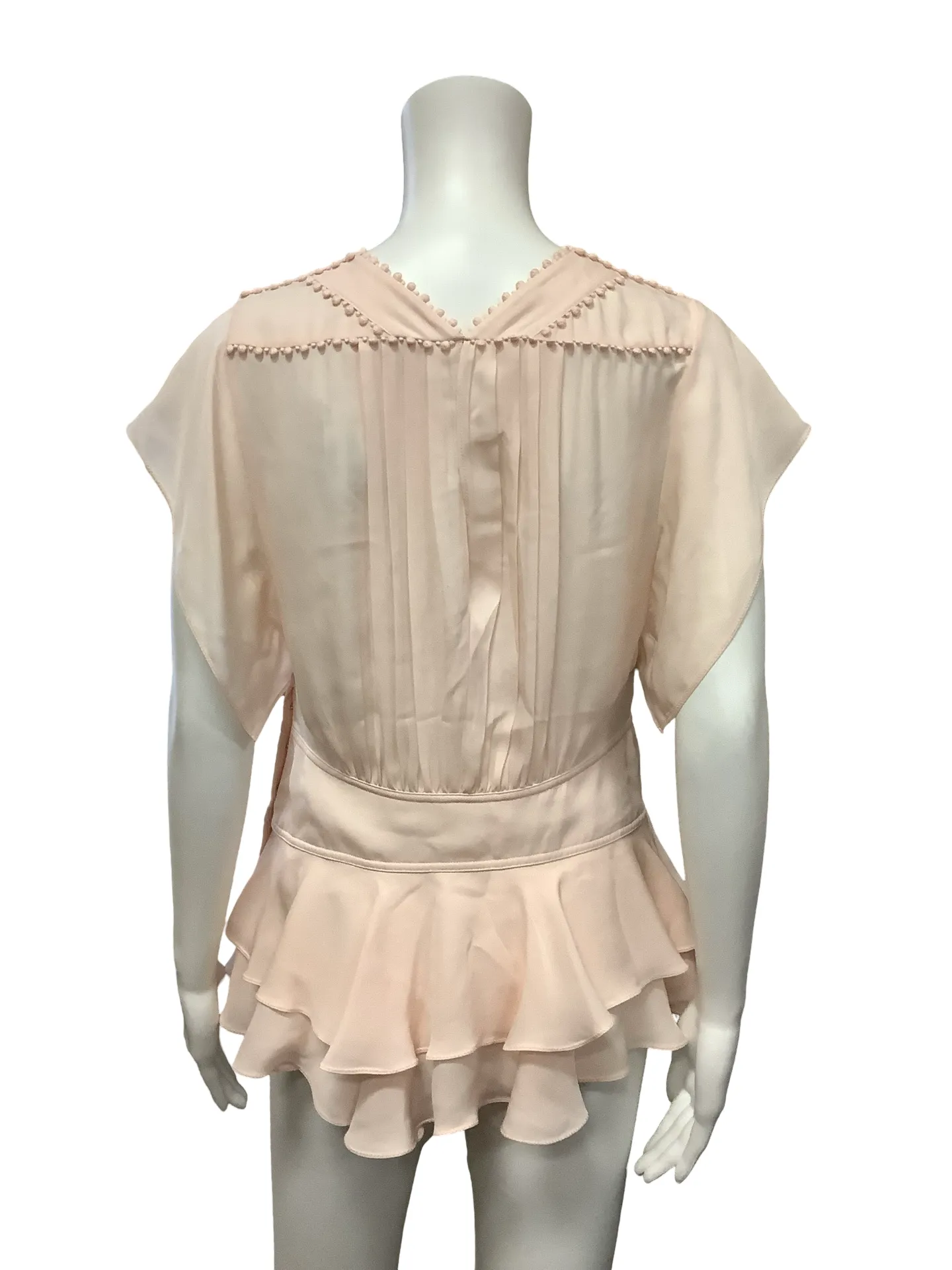 Rebecca Taylor Top Neutral Silk V Neck Ruffled Size: XL