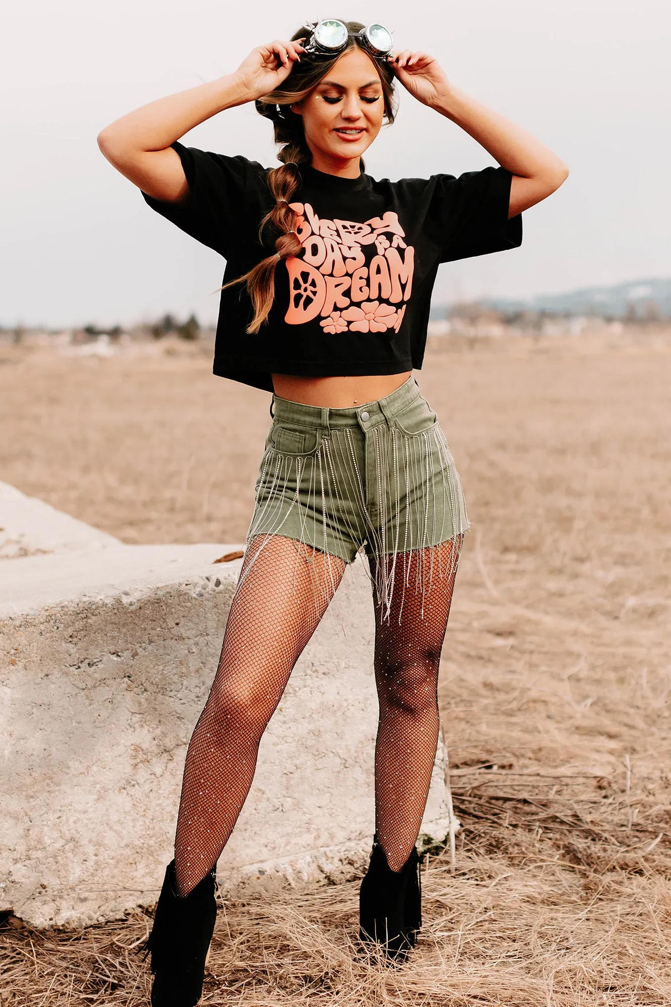 Reeling Them In Rhinestone Fishnet Tights (Black)