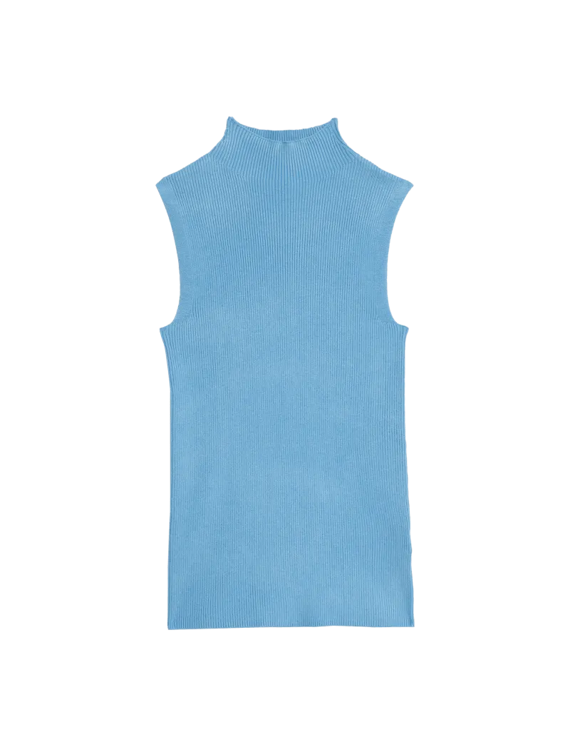 Ribbed Funnel Neck Knitted Vest