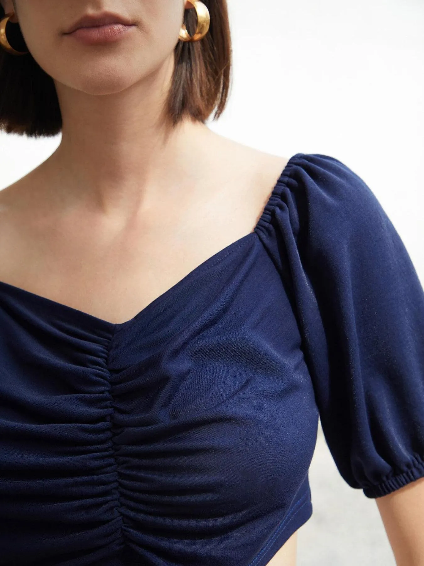 Ruched Puff Sleeve Crop Top