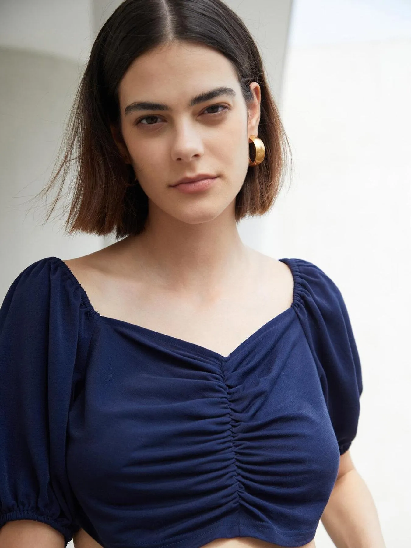 Ruched Puff Sleeve Crop Top