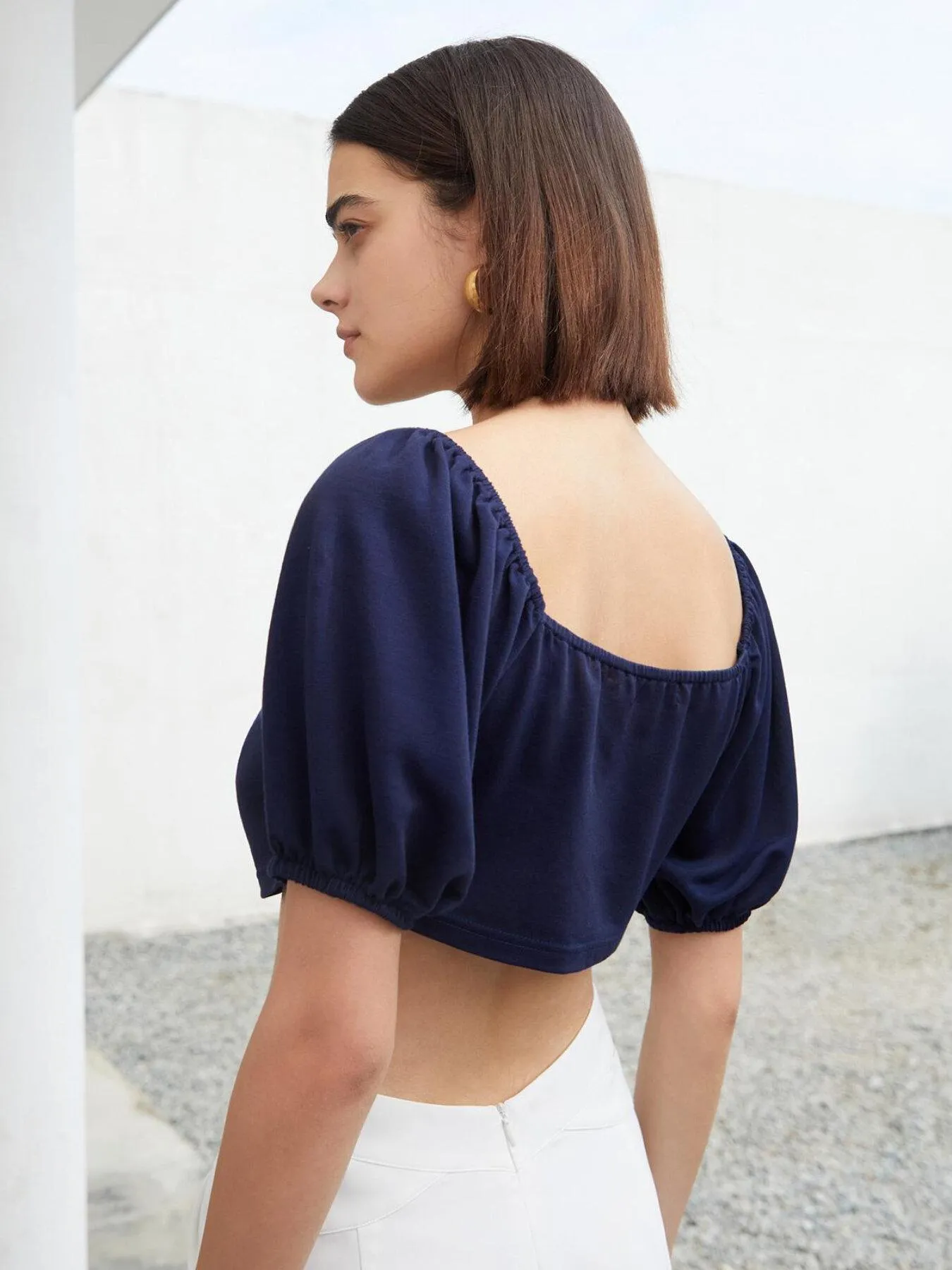 Ruched Puff Sleeve Crop Top