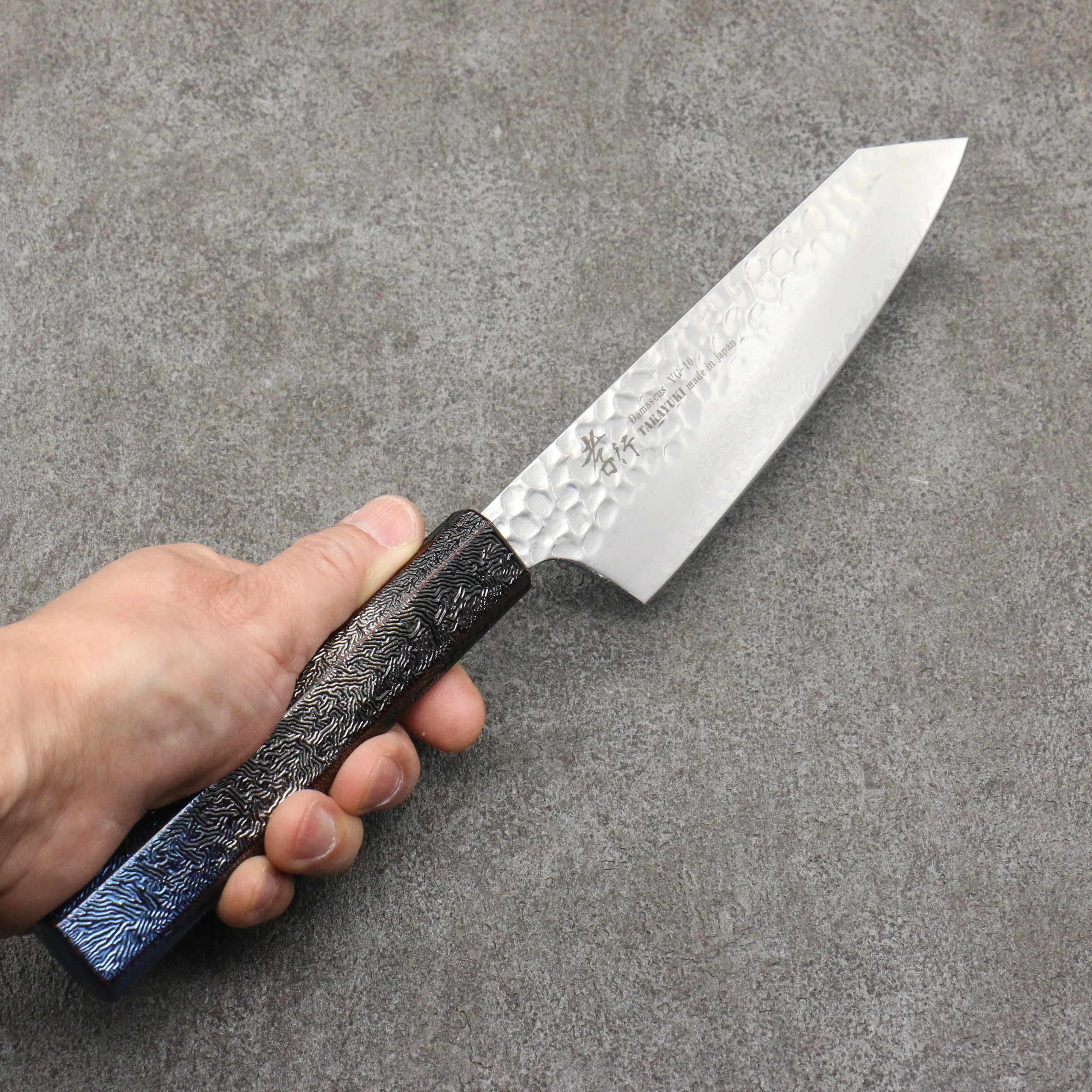 Sakai Takayuki Rinnou VG10 33 Layer Damascus Kengata Santoku 160mm Blue Lacquered Handle