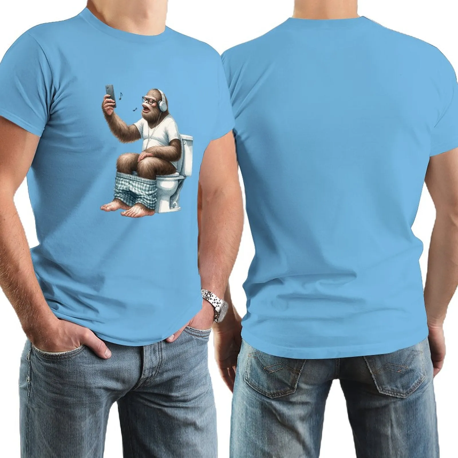 Sasquatch, Bigfoot on Toilet -Short Sleeve Cotton T-shirt Men (High Definition & Dual-sided Printing)