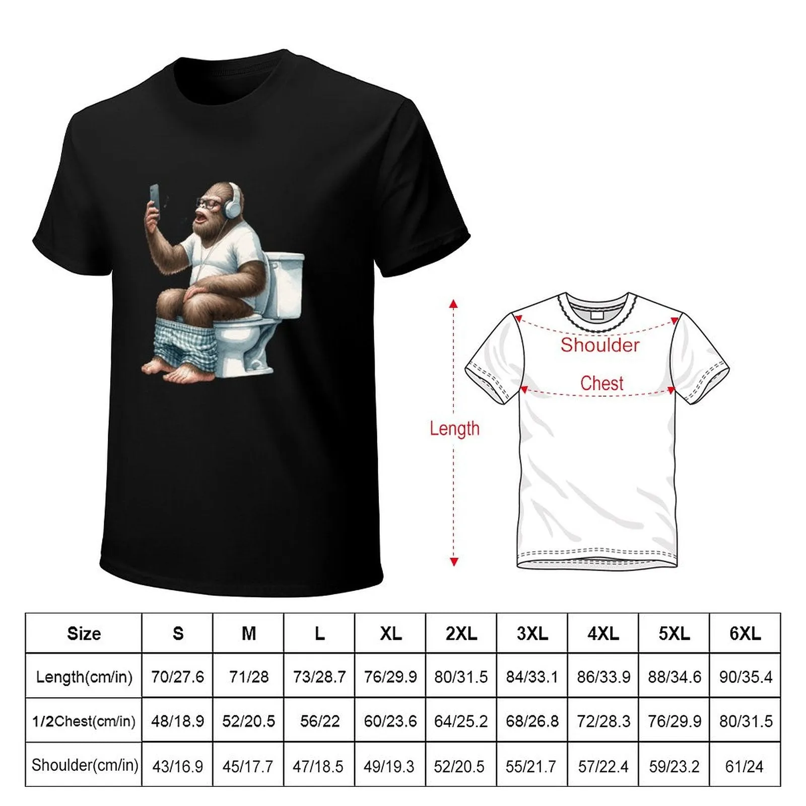 Sasquatch, Bigfoot on Toilet -Short Sleeve Cotton T-shirt Men (High Definition & Dual-sided Printing)