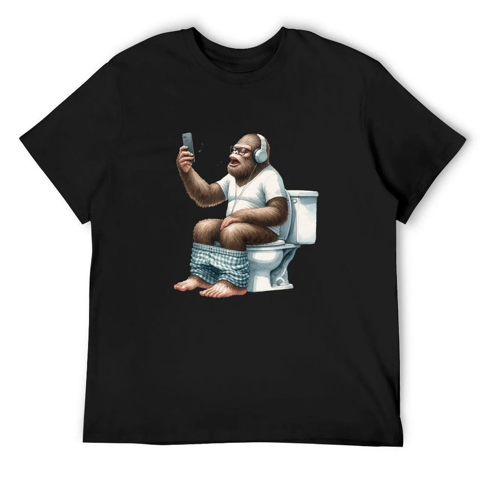 Sasquatch, Bigfoot on Toilet -Short Sleeve Cotton T-shirt Men (High Definition & Dual-sided Printing)