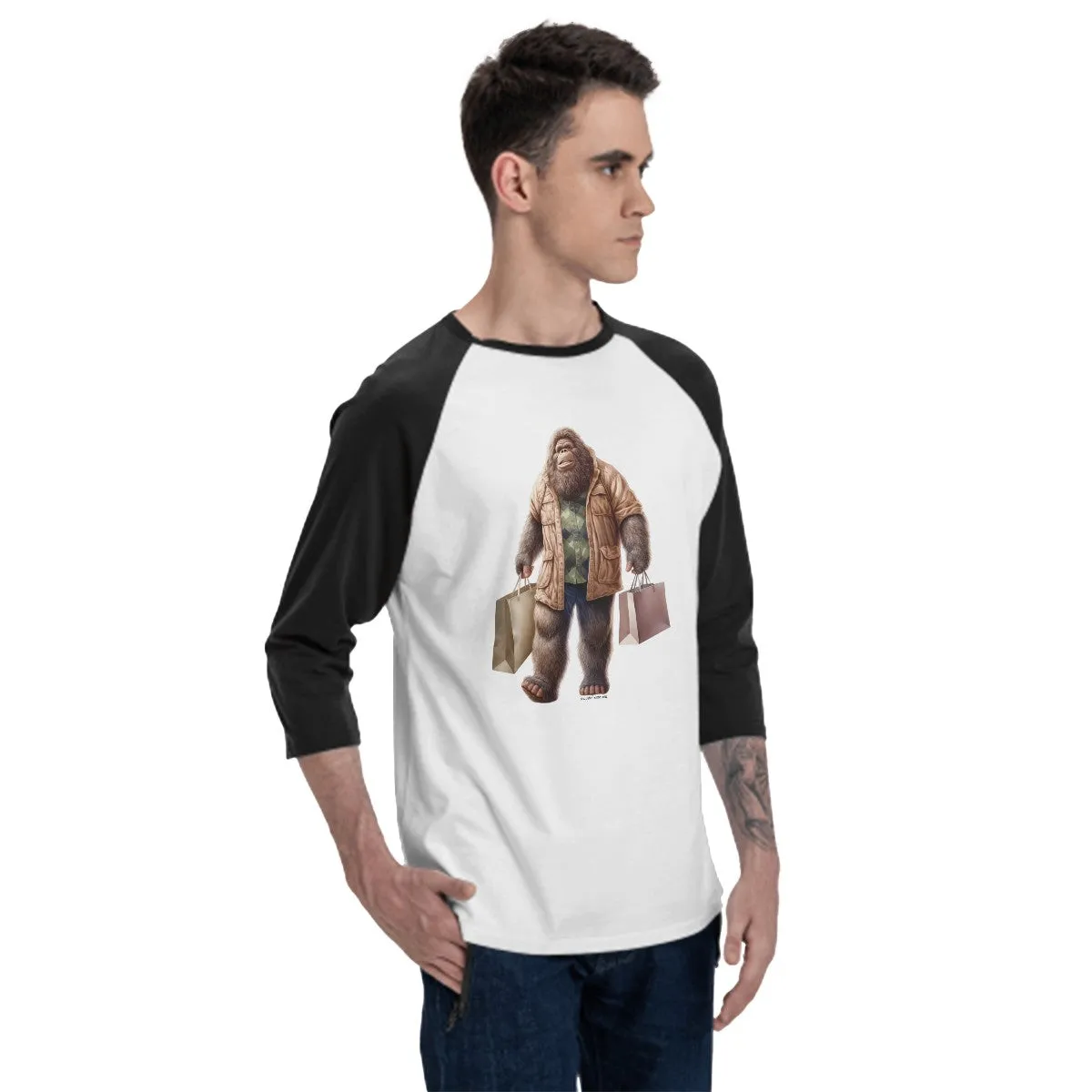 Sasquatch / Bigfoot Shopping, 3/4 Sleeve Baseball Shirt