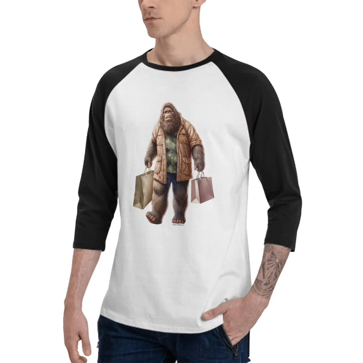 Sasquatch / Bigfoot Shopping, 3/4 Sleeve Baseball Shirt