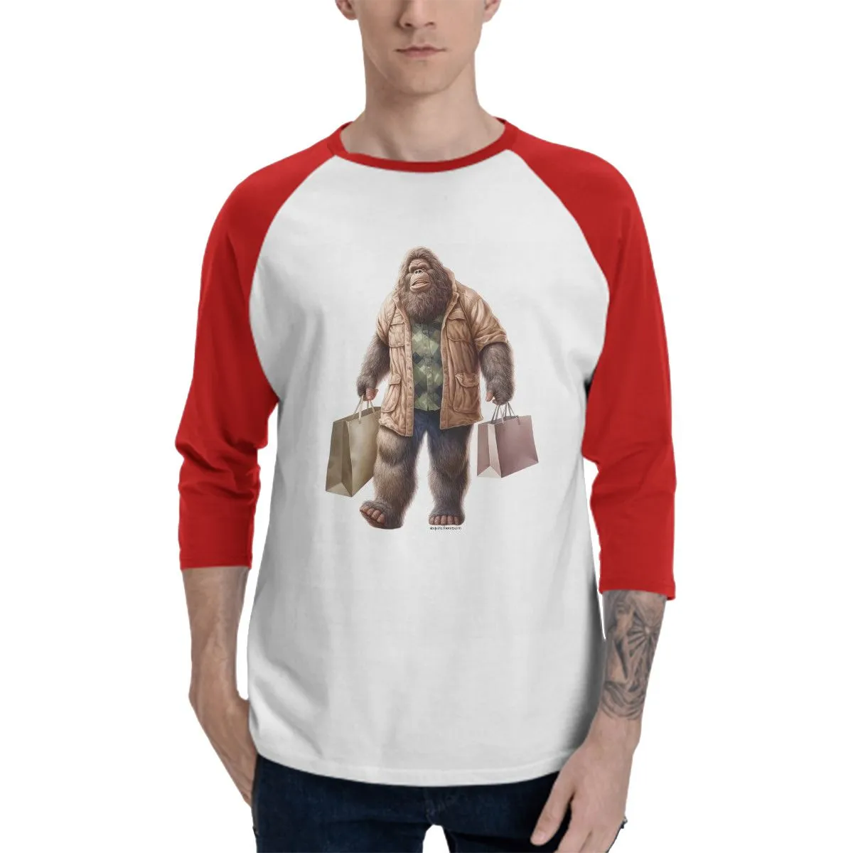 Sasquatch / Bigfoot Shopping, 3/4 Sleeve Baseball Shirt