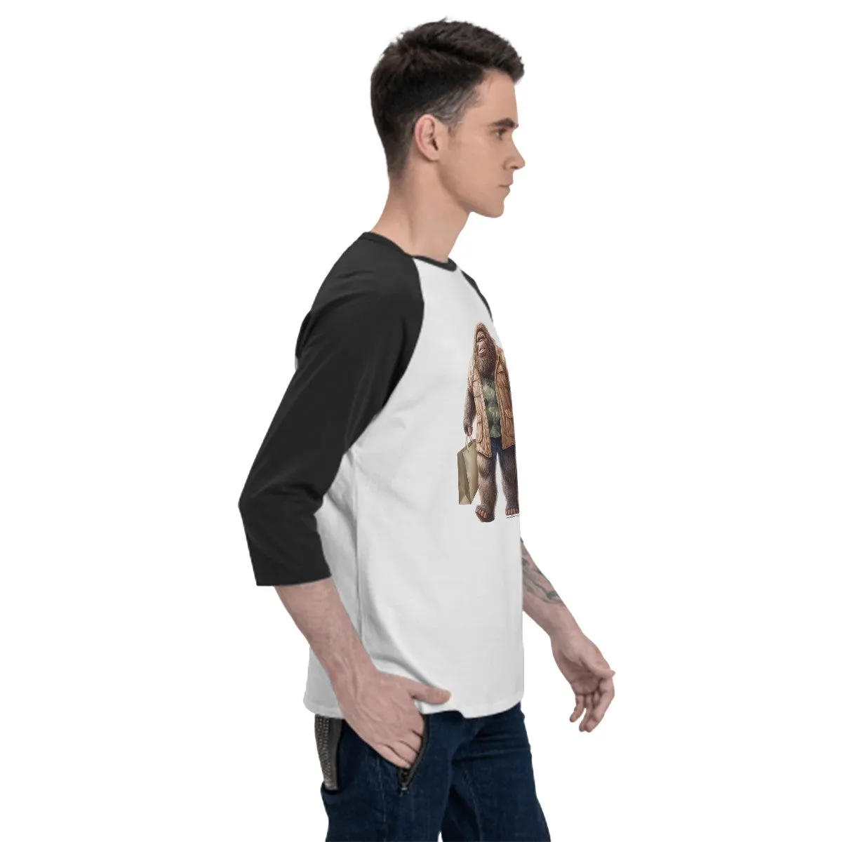 Sasquatch / Bigfoot Shopping, 3/4 Sleeve Baseball Shirt
