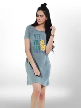 Sleepy Dog Yes You Can Printed  Long T-shirt For Women's