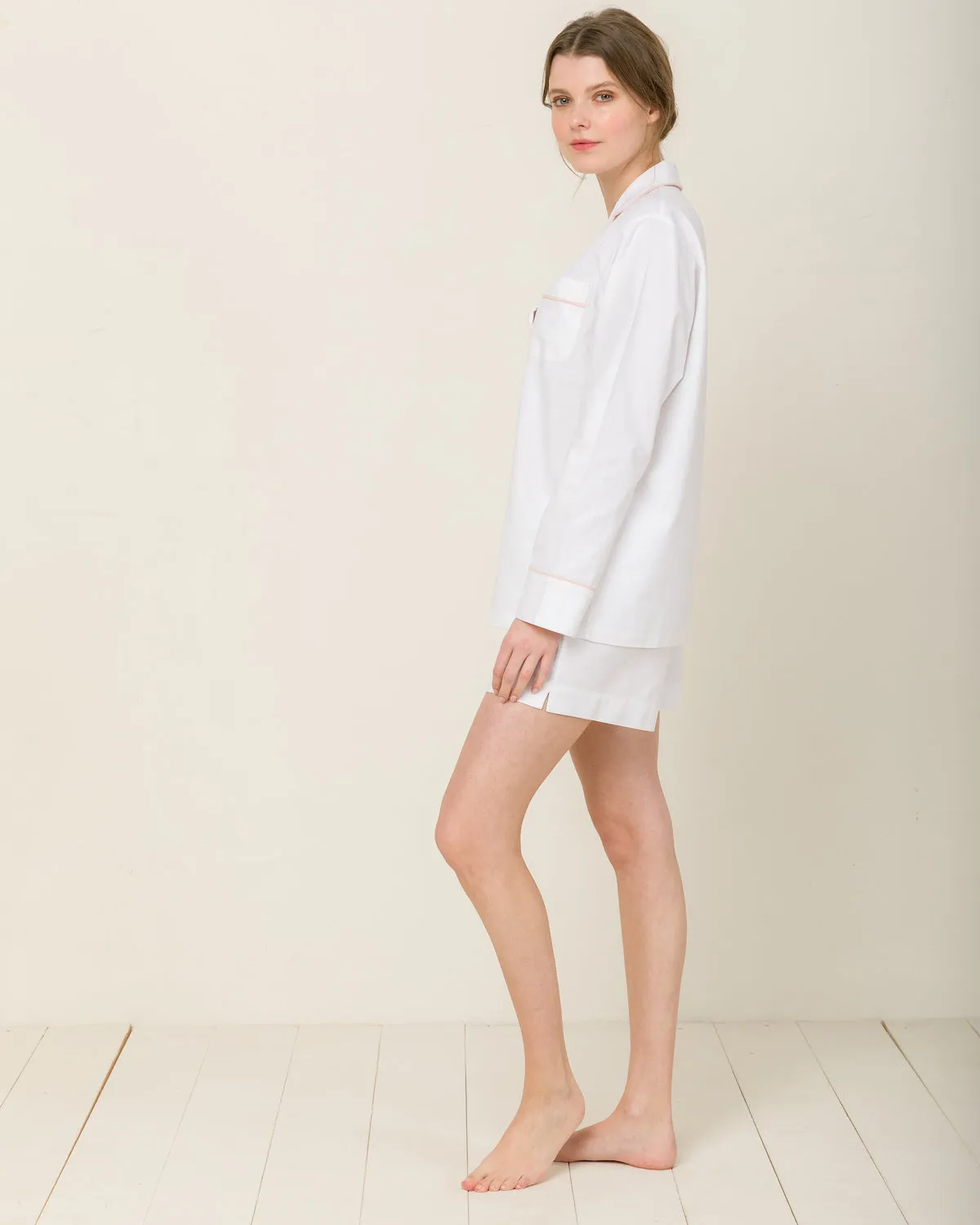Sophia Linen-Mix Pyjama in Moonlight White - Top
