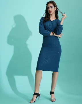 Teal Glitter Wrap Bodycon Dress