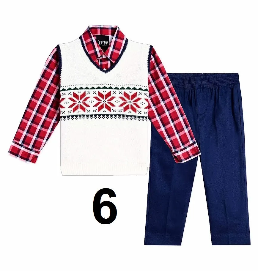 Tommy Hilfiger Little Boys Snowflake 3 Piece Sweater Set,