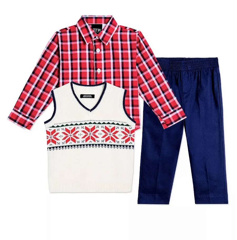 Tommy Hilfiger Little Boys Snowflake 3 Piece Sweater Set,