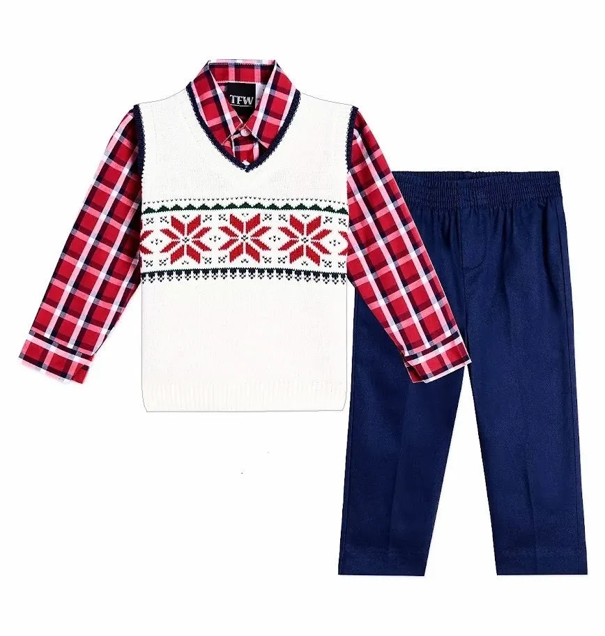 Tommy Hilfiger Little Boys Snowflake 3 Piece Sweater Set,