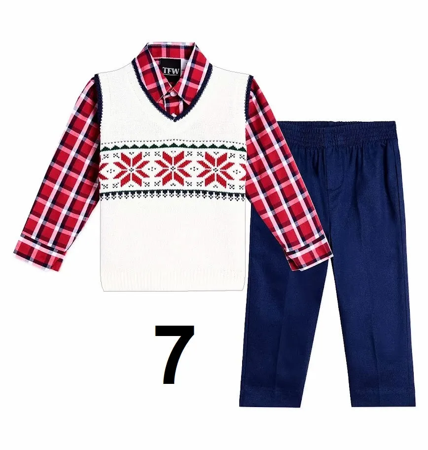 Tommy Hilfiger Little Boys Snowflake 3 Piece Sweater Set,