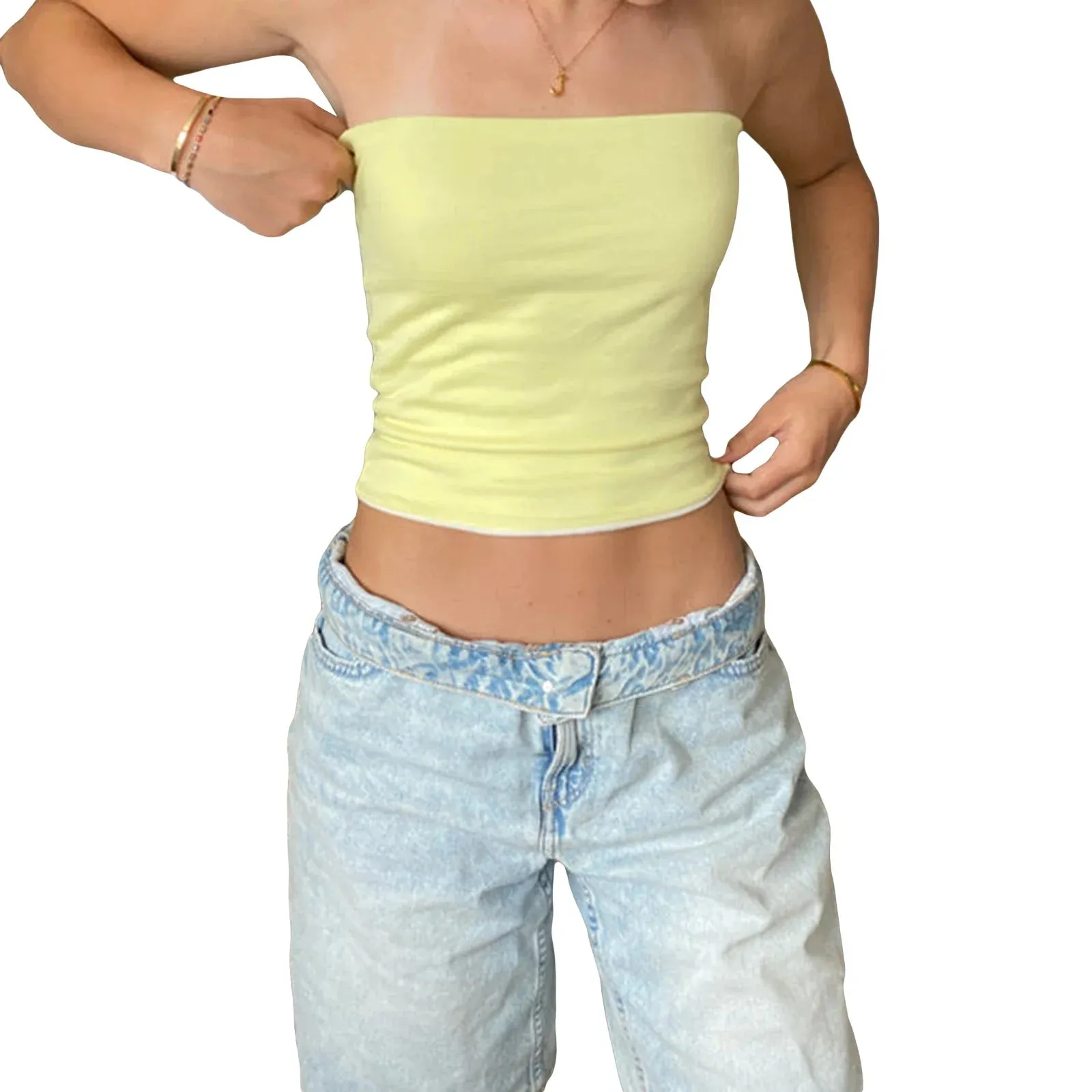 Tube Crop Strapless Slim Fitted Casual Off Shoulder Solid Color Crop Summer Top
