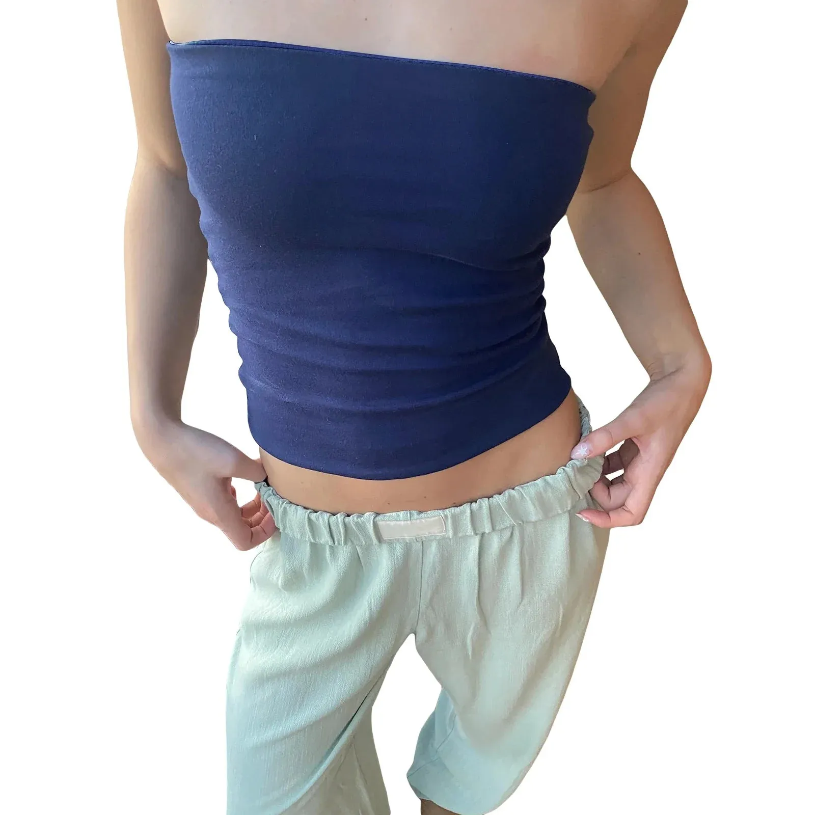 Tube Crop Strapless Slim Fitted Casual Off Shoulder Solid Color Crop Summer Top
