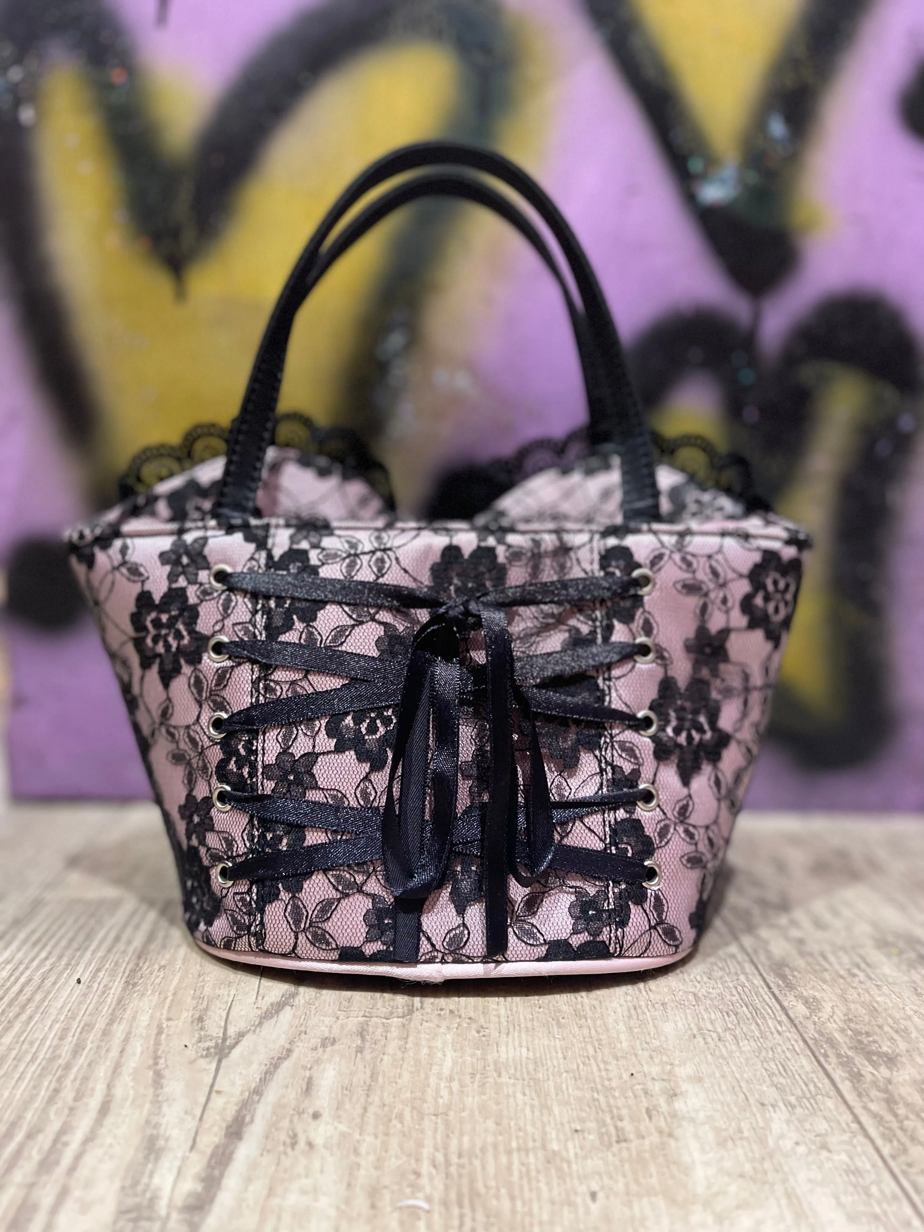 Vintage Y2K Black Lace Bustier Mini Purse