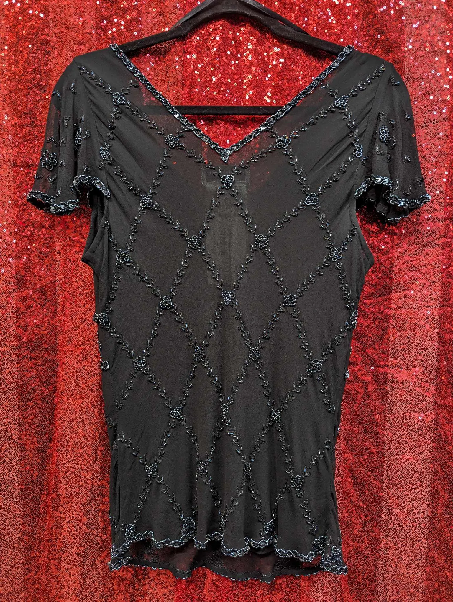 Vintage Y2K does 1920's Black Beaded Top