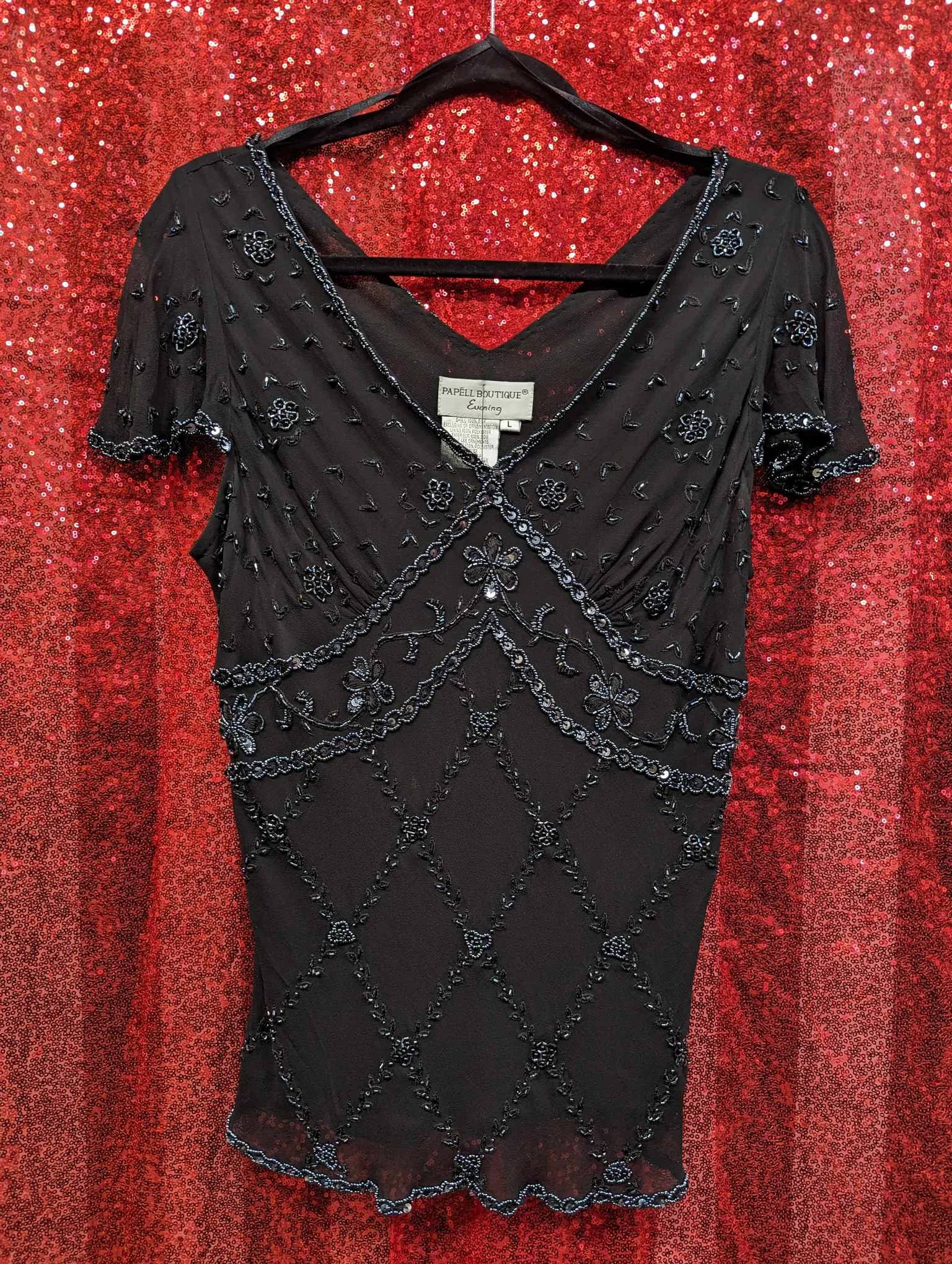 Vintage Y2K does 1920's Black Beaded Top