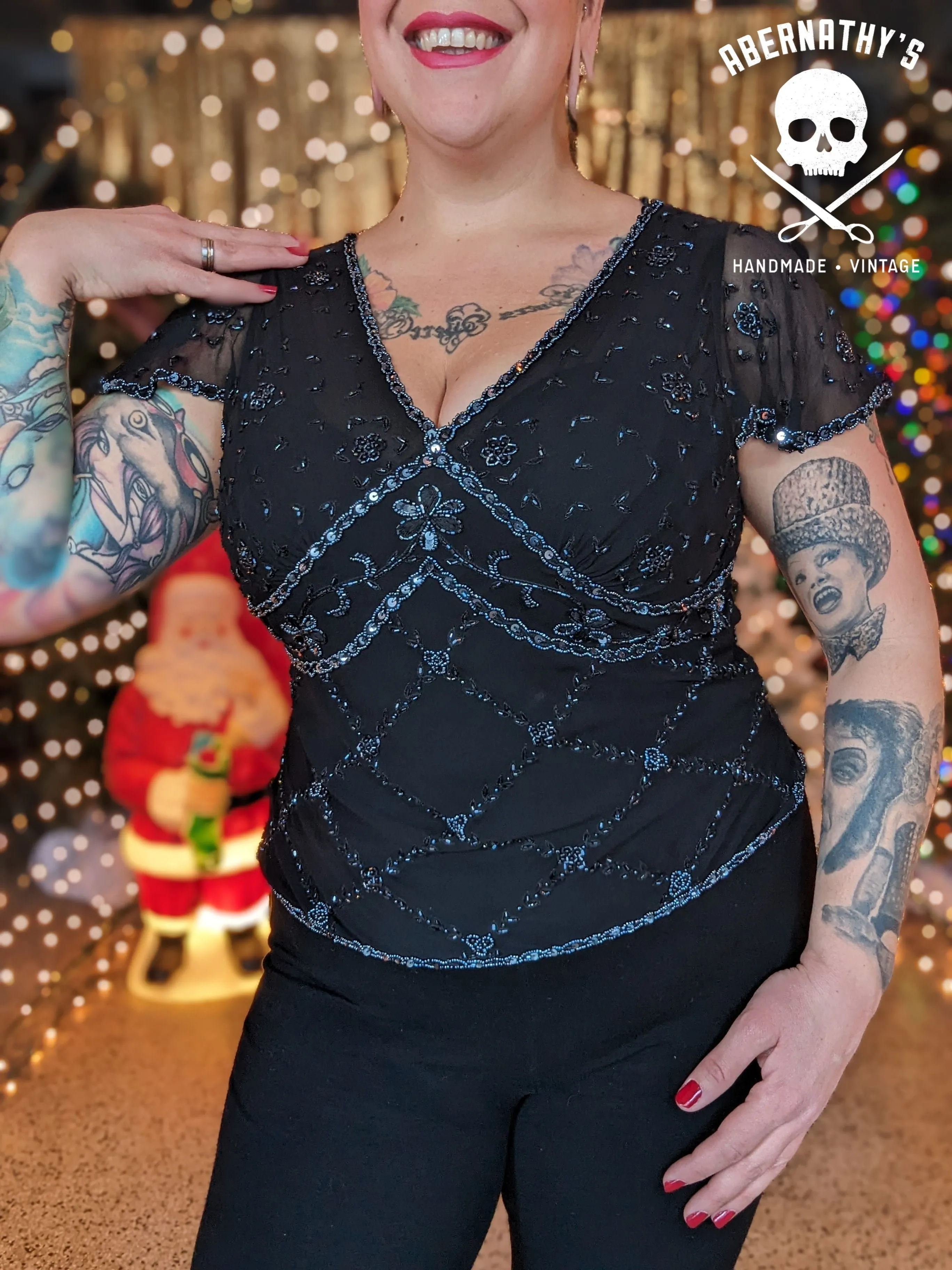 Vintage Y2K does 1920's Black Beaded Top