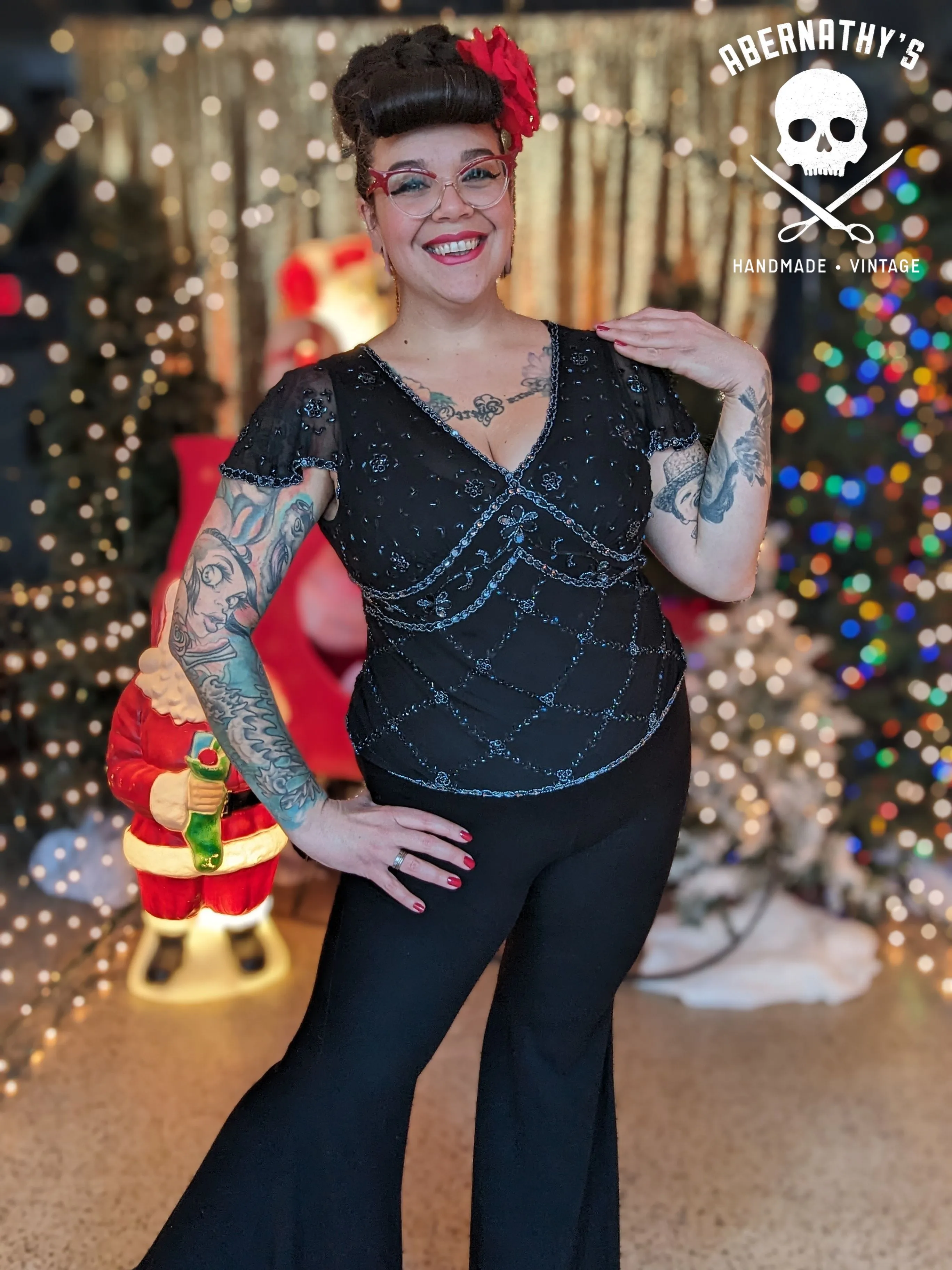 Vintage Y2K does 1920's Black Beaded Top