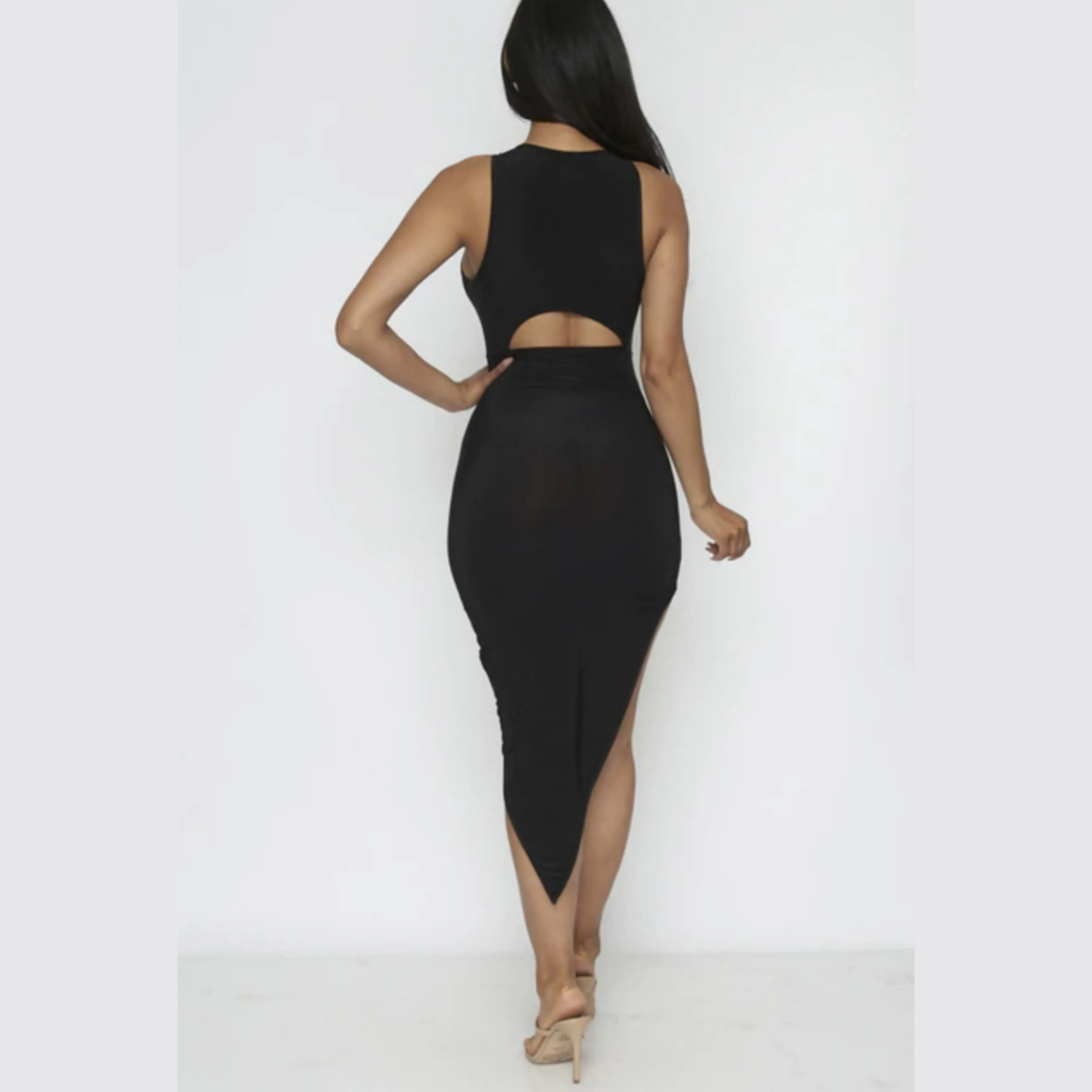 Women's Front & Back Vented Midriff Bodycon Dress