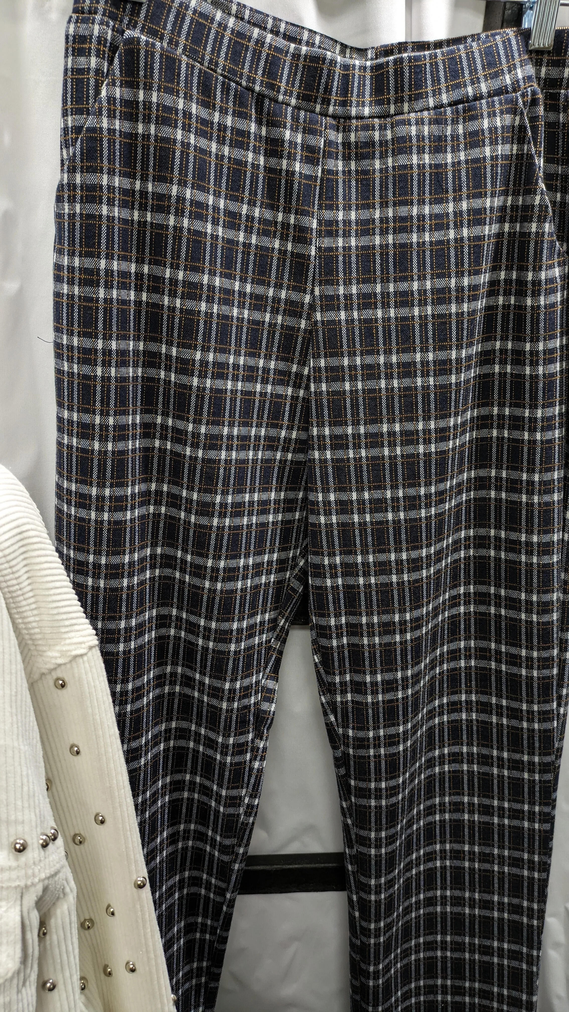 Women's Navy Plaid Dress Pants with Pockets