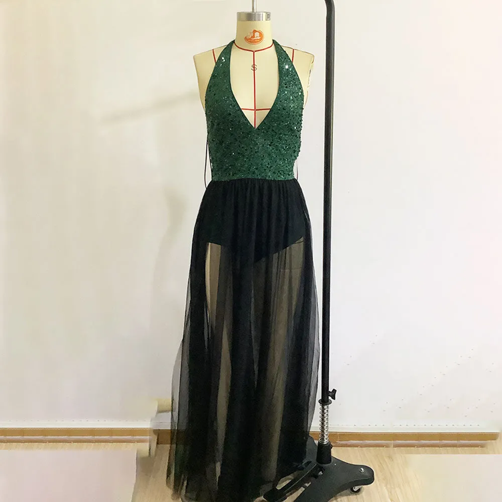 Women's V Neck Sequins Mesh Layers Bodycon Sexy Nightclub Maxi Party sexy party outfit