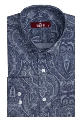 WSS Blue Patterned Slim Fit Men's Shirt  - Singen