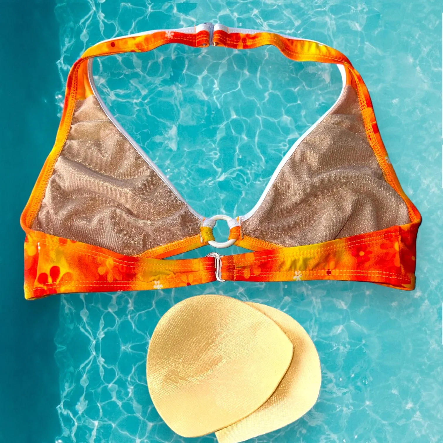 Y2K O-Ring Ringer Halter Bikini Padded Bralette Swimsuit Top | Orange Crush