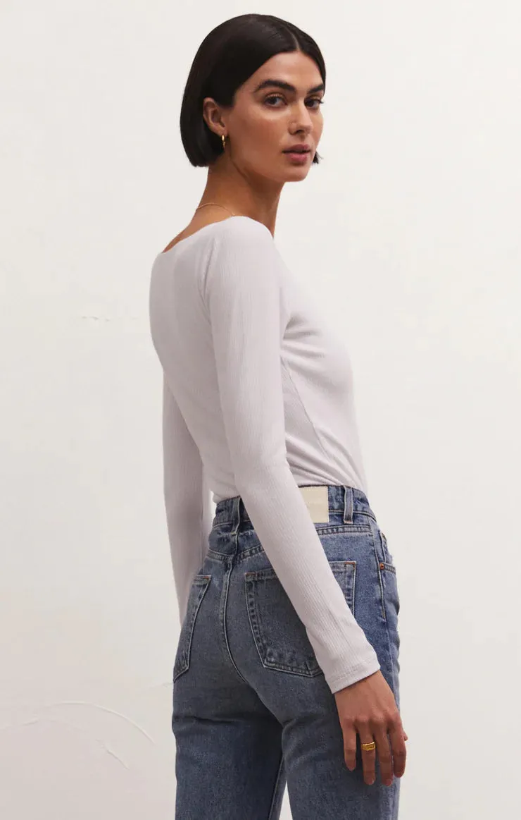 ZSU Aden White  V-Neck Rib Top