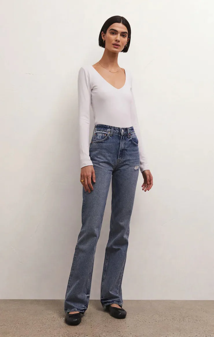 ZSU Aden White  V-Neck Rib Top